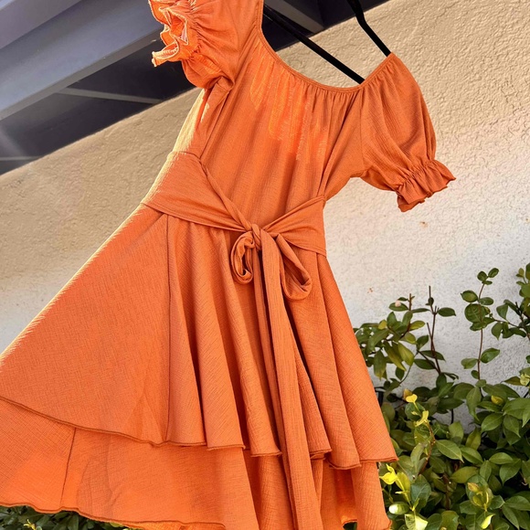 Triple 7 Puff Sleeve Ruffle Romper Dress Burnt Orange Size X-Small fits Small - Picture 7 of 9